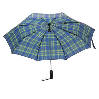 China Automatic Open Close Green Stripe Grid Umbrella Three Folding Umbrella For Men for sale