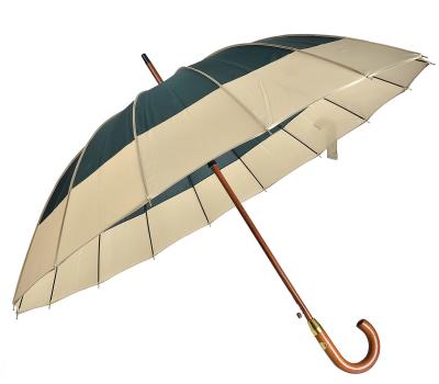 China 16 Ribs Wooden Shaft RPET Pongee Automatic Open Umbrella for sale