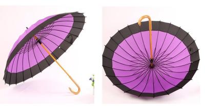 China 24 Ribs RPET Pongee Automatic Wooden Shaft Umbrella for sale