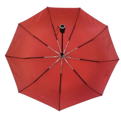China 9 Fiberglass Ribs Three Folding Pongee Fabric Compact Rain Umbrella for sale