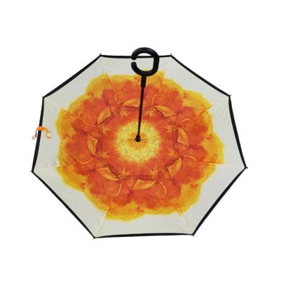 China Full Digital Printing Pongee Reverse Inverted Umbrella With C Handle for sale