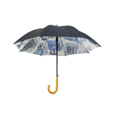 China Double Layer Wooden Handle Waterproof Auto Open Umbrella for sale