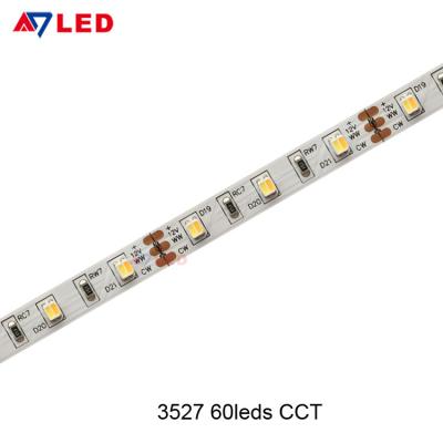 China Adled light SMD3527 60leds 12v 24v CCT bicolor 2 in 1 temperature adjustable warm white cold white led strip for sale