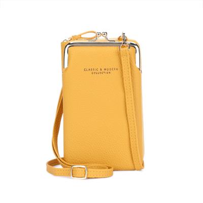 China Removable Strap PU Phone Bag 11cm 19cm Yellow Leather Crossbody Bag for sale