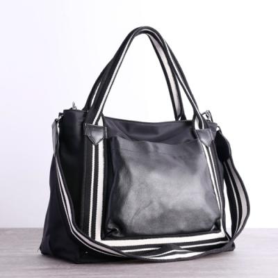 China Three Strap Women Nylon Bags Black Cowhide Travel Bag for sale