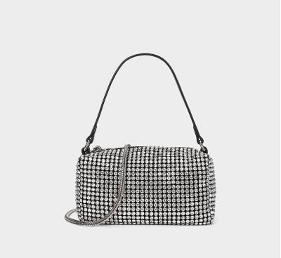 China 15cm Mini Shoulder Purse Black Strap Silver Diamond Bag for sale