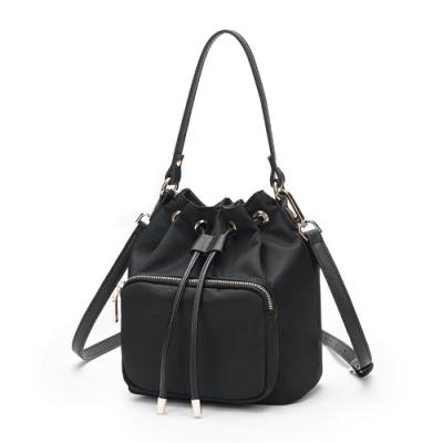 China 18cm 22cm Ladies Black Cross Body Bag Lace Up Nylon Shoulder Handbag for sale