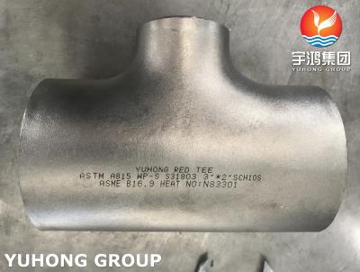 China Duplex Steel Pipe Fittings Reducer Tee B16.9  ASTM A815 UNS S31803 Pipe Branch for sale
