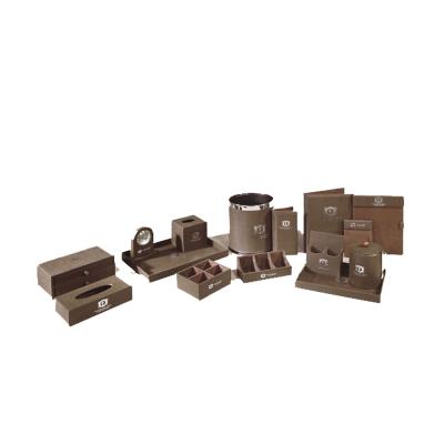China Hotel amenity of leather supplies guest room tableware leather set for sale