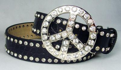 China cheap price crown studded western belts with rhinestone peace buckle for sale