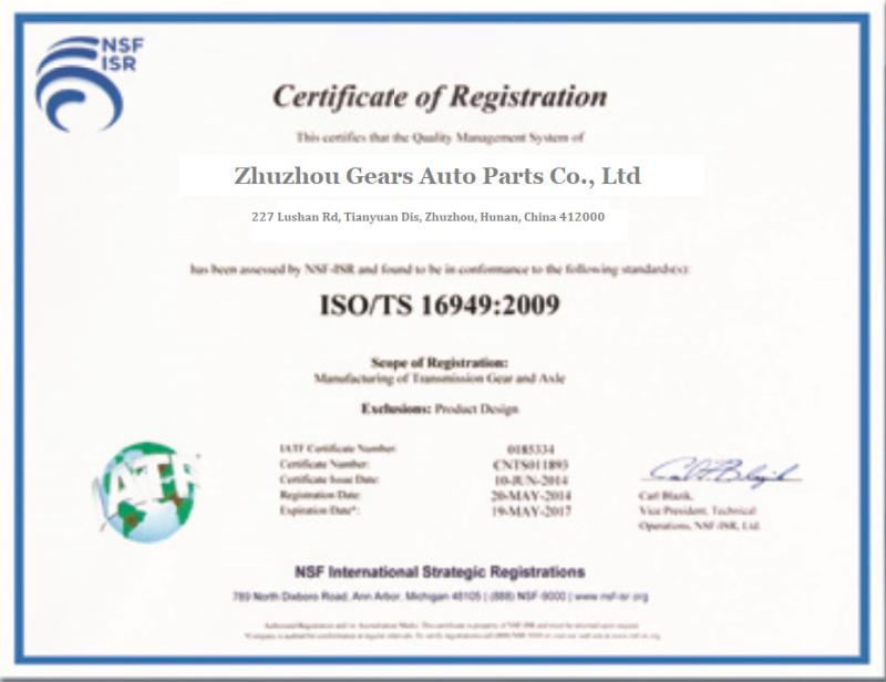  - Zhuzhou Gears Auto Parts Co., Ltd.