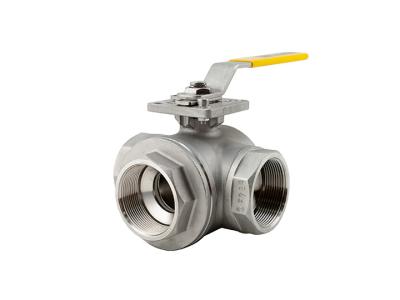 China DN40 3 Way Stainless Ball Valve 5-8F 316L Body PTFE Seats NPT Or Tri Clover Clamp Ends for sale
