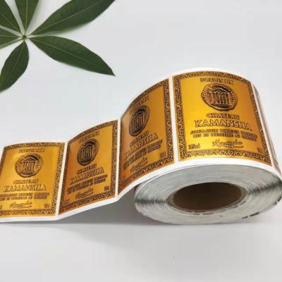 China A folha de ouro carimbou etiquetas imprimiu etiquetas que o retângulo Logo Roll Food Wine Bottle etiqueta o casamento à venda