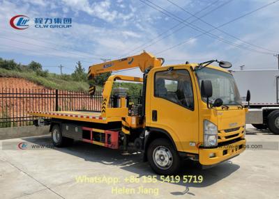 China LHD ISUZU 4x2 5T Flatbed Towing Truck With XCMG Crane for sale