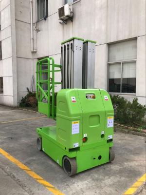 China Green 9m  Double Mast Self Propelled Vertical Lift With Hydraulic Turning Wheel for sale