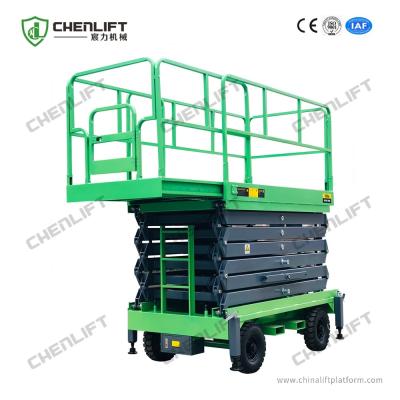 China 9 Meters High Aerial Work Scissors Lift Platform 1000Kg Loading Capacity In Green for sale