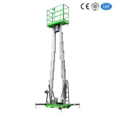China 12m Hydraulic Lift Platform Aluminum Aerial Lift Double Mast 200Kg With Motorized Device for sale