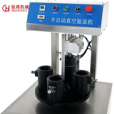China 30-55mm Suitable Cap Diameter Semi Automatic Vacuum Capping Machine for Glass Jars for sale