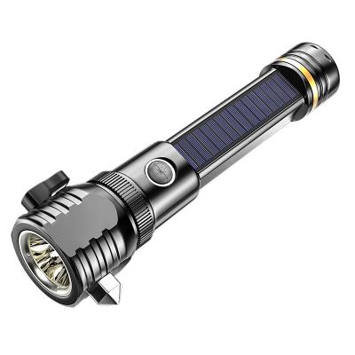 China LED Flashlight Solar Power Tactical Flashlight,Ultra Bright Flashlight,Safety Hammer,High Lumens Tactical,USB Rechargea for sale