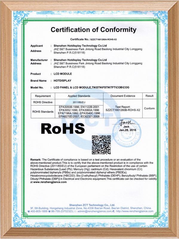 Certification of Conformity - Hotdisplay Technology Co.Ltd