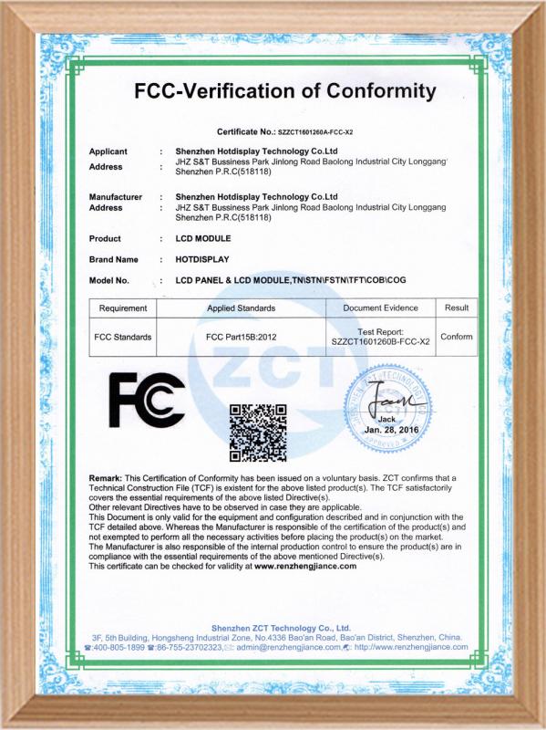 FCC-Verification of Conformity - Hotdisplay Technology Co.Ltd