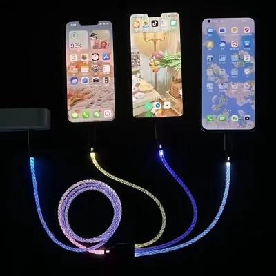 China 480Mbps 2.4A TPE Three In One Data Cable Luminescent Line for sale