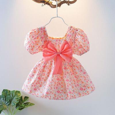 China Summer Short Sleeve Girl'S Floral Bow Dress XXS XS S M L XL for sale