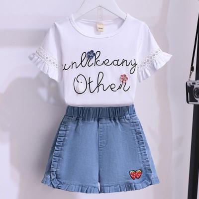China Flower Strawberry Primary Children'S Clothing Girls Denim Suit For 100cm for sale