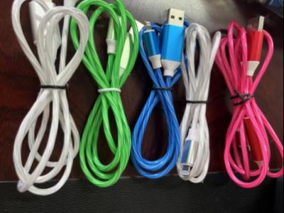 China 2.4A USB Flowing Light Led Three In One Data Cable Nylon Braided for sale