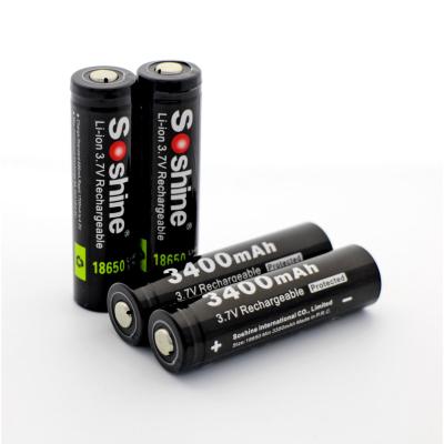China Soshine 3.7V Li-ion 18650 Protected Battery: 3400mAh with button top for sale