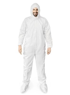 China Customized White SMS Polypropylene Coveralls With Zip Wrists Elastic à venda