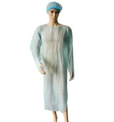 China Vestidos azuis descartáveis moldados do polietileno com verso aberto das luvas longas à venda