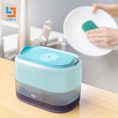 China 2 In 1 Hand Press Kitchen Soap Dispenser Liquid Dish Washing Sponge Pump for sale
