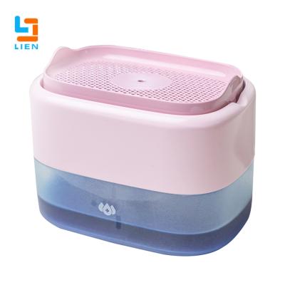 China Distribuidor cor-de-rosa do sabão da cozinha do ABS 500ml com a imprensa manual do suporte da esponja à venda