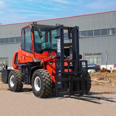 China CE Diesel 5 Ton Rough Terrain Forklift With 15 Ft Maximum Forward Reach for sale