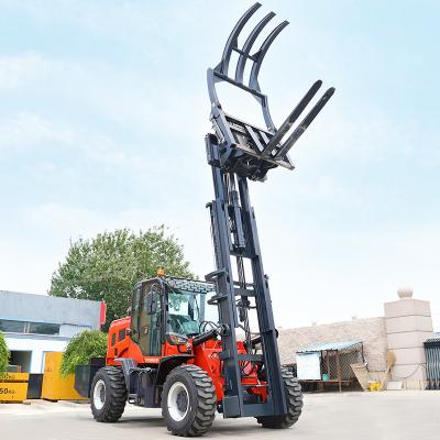 China EPA Certified Rough Terrain Straight Mast Forklift 4ton 5ton High Strength for sale
