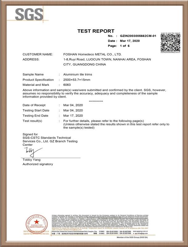 TEST REPORT - Foshan Homedeco Metal Co., Ltd.