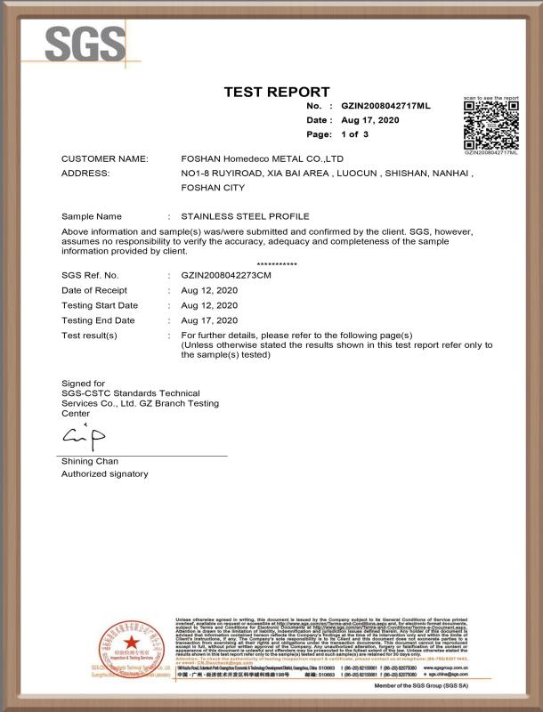 TEST REPORT - Foshan Homedeco Metal Co., Ltd.