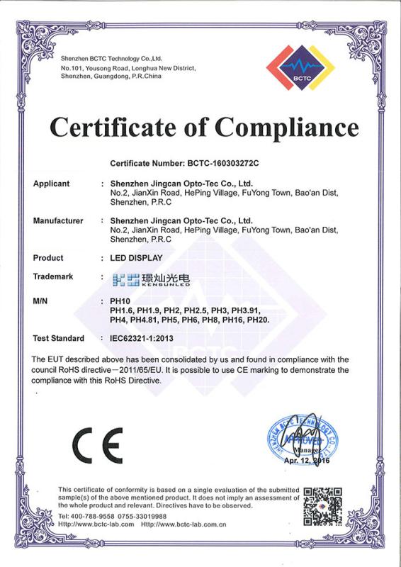 RoHS - Shenzhen Jingcan Opto-Tec Co.,Ltd