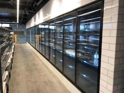 China Slimline Type Standing Freezer Glass Door Black Stainless for sale