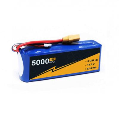China Veilige High Rate 5s 5000mah Lipo batterij 18.5V 25C 50C Lipo batterij Te koop