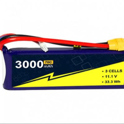 China 3s 11.1v 70C 3000mah Drone Lipo Battery With 3PINS JST-XH XT60 XT90 Connector for sale