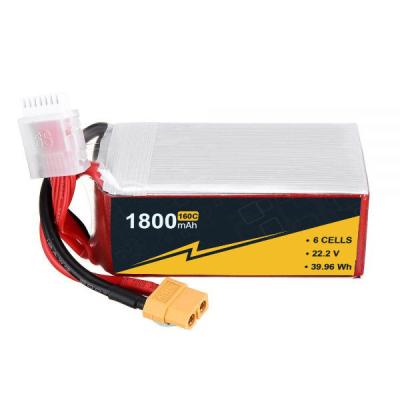 China 22.2V 6s1p Fixed Wing Drone Lipo Battery 1800mAh 160C For RC Car Boat FPV for sale