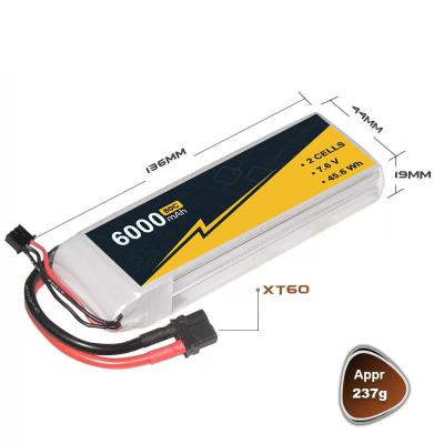 China 6000mAh 7.6v 2s1p Lipo Battery Remote Control Boat Battery High Voltage for sale