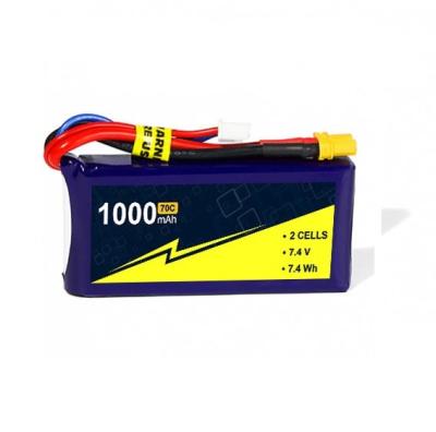 China 7.4V 2s Lipo Battery 1000mah RC Aircraft Batteries 70~140C With W/XT-30 for sale