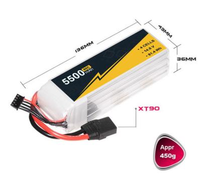 China 5500mAh 14.8V 4s1P 80C FPV Lipo Battery Rechargeable Light Weight for sale