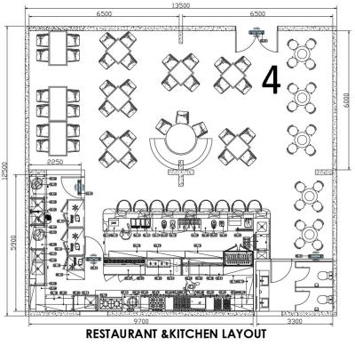 China Layout design 3D commercial restaurant design and luxury kitchen layout for new restaurant for sale