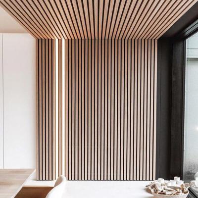 China Grooved Timber Acoustic Wood Slat Panels 21mm Thickness for sale