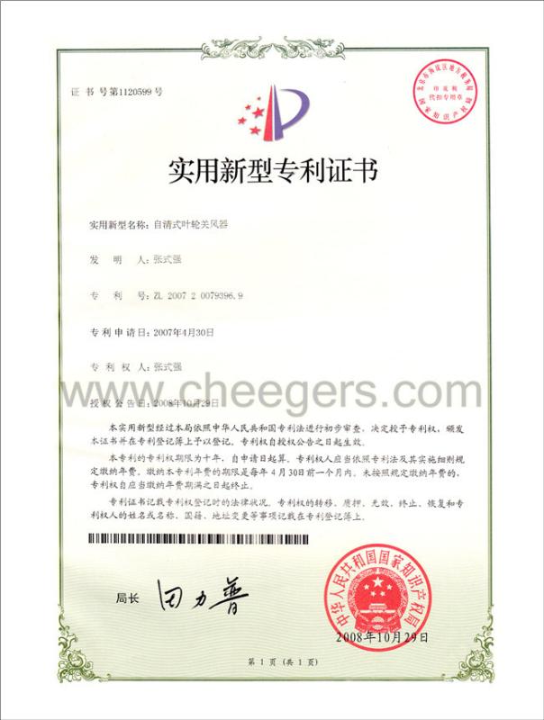 Letter of Patent - Chengdu Cheegers Machinery Company Limited