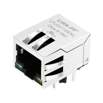China Pulse J00-0076NL Compatible LINK-PP LPJ0011GENL 10/100 Base-T Tab Down Green/Yellow Led 1x1 Port Right Angle RJ45 PCB Socket for sale